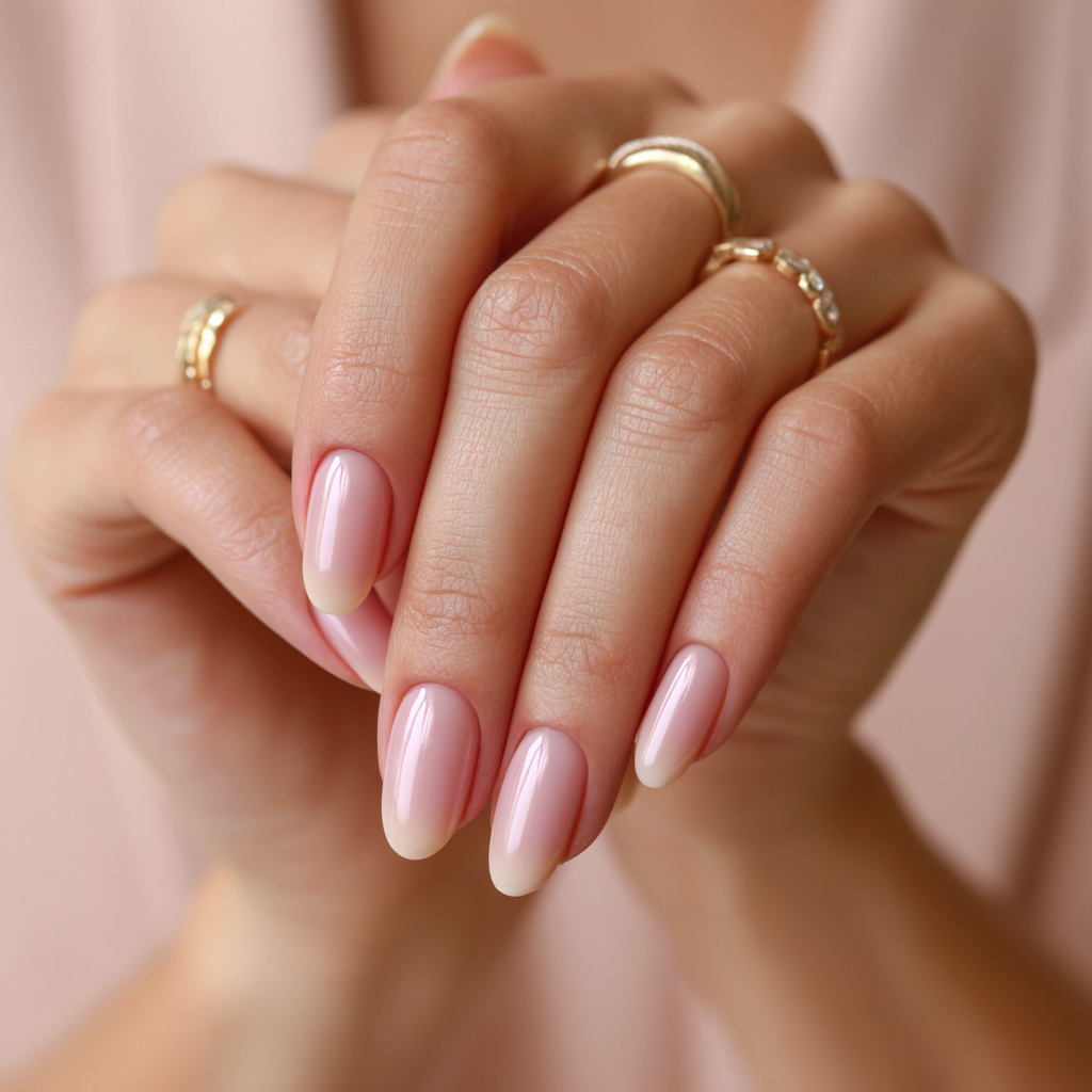 Manicure delicado con anillos dorados