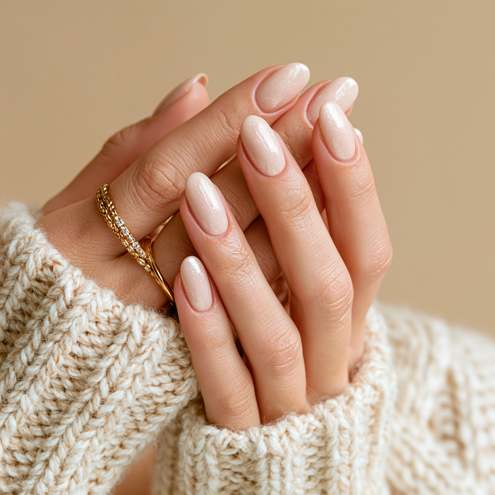 Manicure nude con brillo glitter